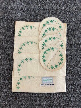 Set/4 Pale Yellow Irish Linen Napkins & Stem Coasters